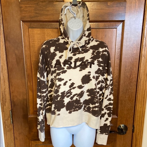 Ariat Women's Real Pony Printed Hooded Brown/White Cropped Size Small - Picture 2 of 11